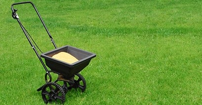 fertilizer spreader on lawn